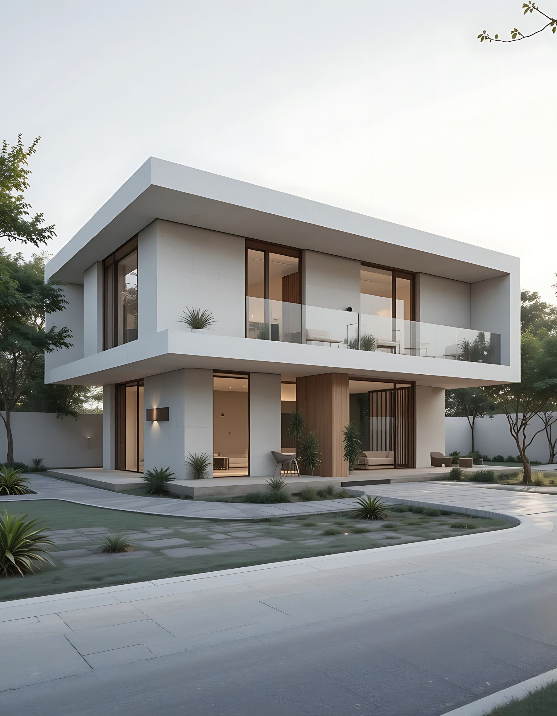 Una casa blanca con balcón y muchas ventanas.