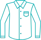 Camisa abotonada con mangas largas y bolsillo, delineada en verde azulado.