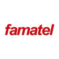 El logotipo de Famatel es rojo y blanco sobre un fondo blanco.