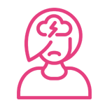 Un icono rosa de una mujer con una nube en la cabeza.