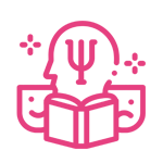 Un icono rosa de una persona leyendo un libro.