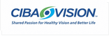 Logotipo da CIBA VISION: texto azul com ícone de olho verde/azul e a frase "Paixão 
