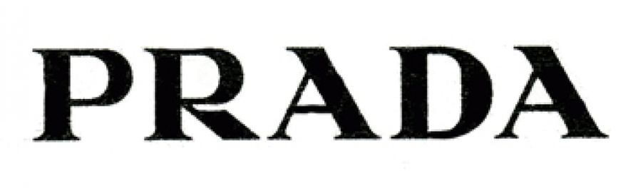 "PRADA" em fonte serifada preta.