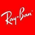 Logotipo da Ray-Ban em letras brancas sobre fundo vermelho.