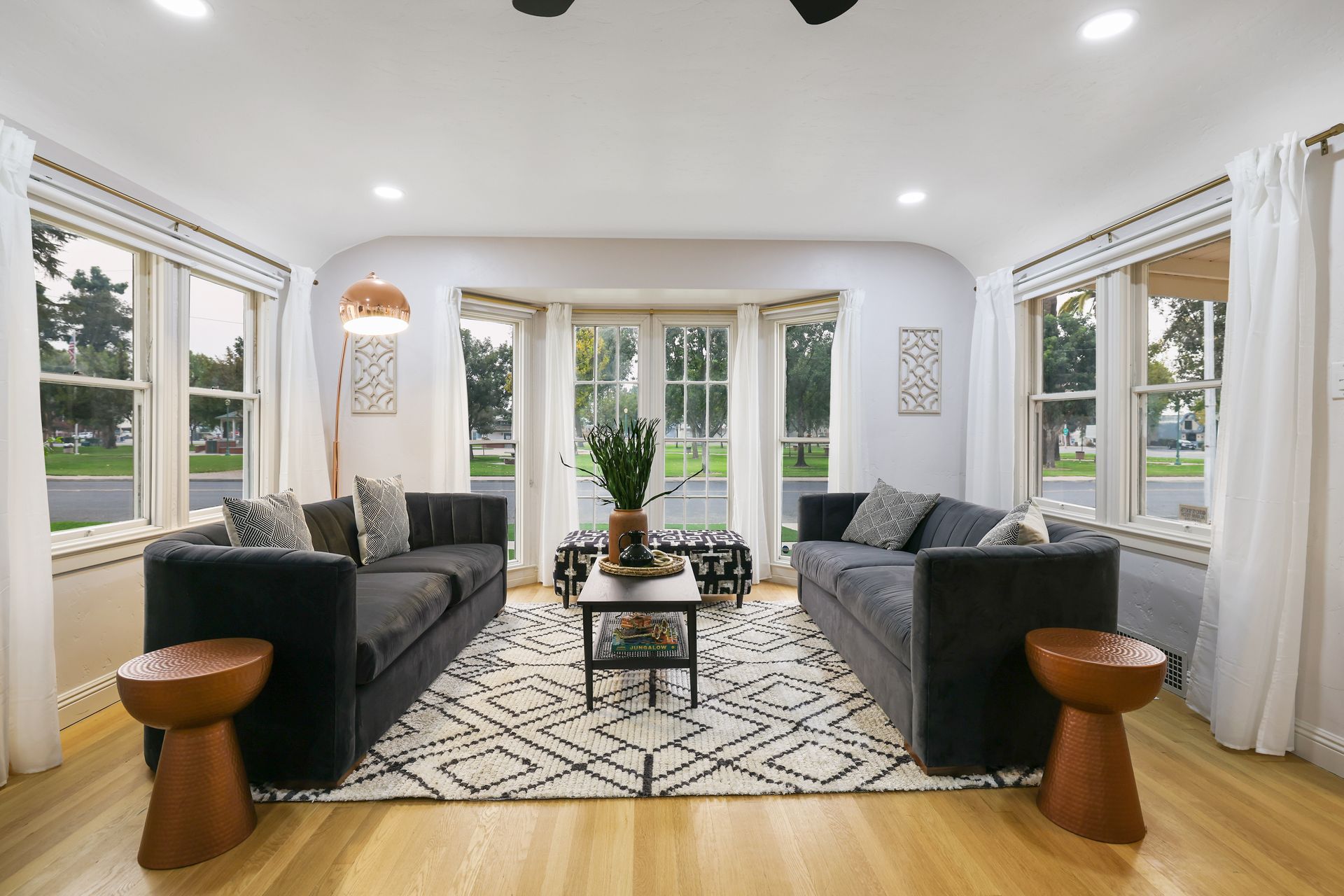 A living room with modern touches.