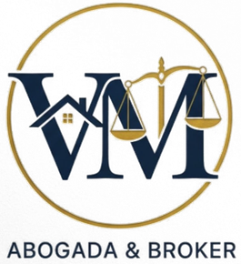 Logotipo para «ABOGADA & BROKER», con iniciales en azul marino y una balanza dorada dentro de un círculo dorado