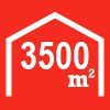 Carré rouge avec contour de maison blanche ; 3500 m² à l'intérieur de la maison.