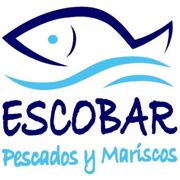A blue and white logo for escobar pescados y mariscos