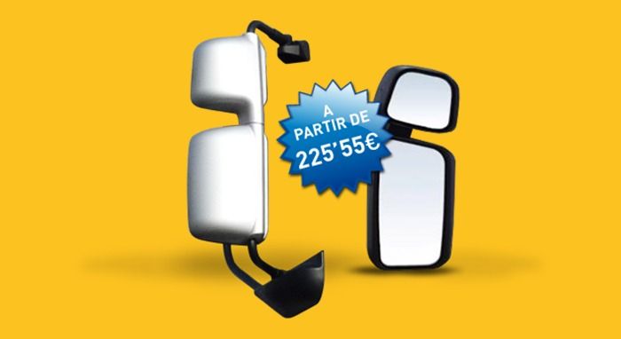 Un par de espejos laterales con una pegatina azul que dice a partir de 225 '55 '