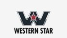 Un logotipo para una estrella occidental con una aw y una estrella roja.