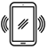 Un icono en blanco y negro de un teléfono celular con ondas saliendo de él.
