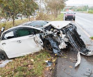 Un coche blanco chocó contra otro coche al costado de la carretera.