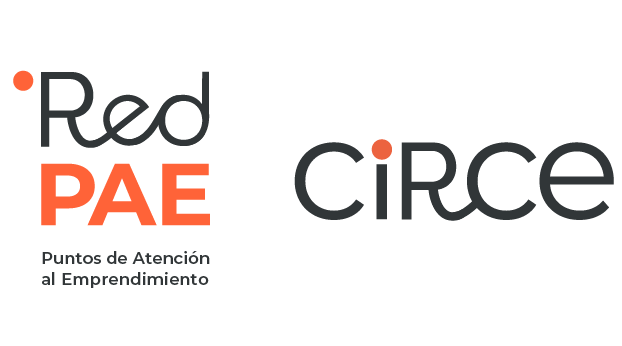 Logo for Red PAE and CiRCE, Punto de Atención al Emprendimiento. Red PAE in red, CiRCE in black.