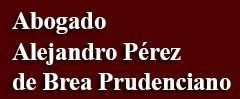 Texto blanco “Abogado Alejandro Pérez de Brea Prudenciano” sobre fondo rojo oscuro