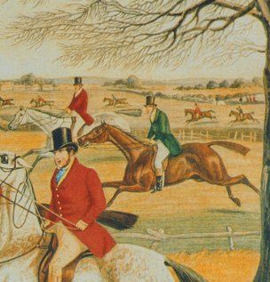 Gemälde mit Pferden und Reitern
