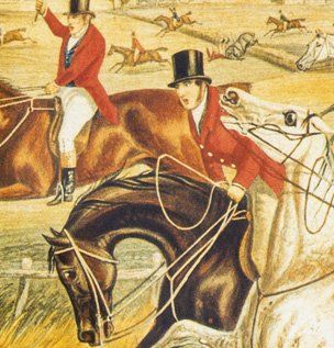 Gemälde mit Pferden und Reitern