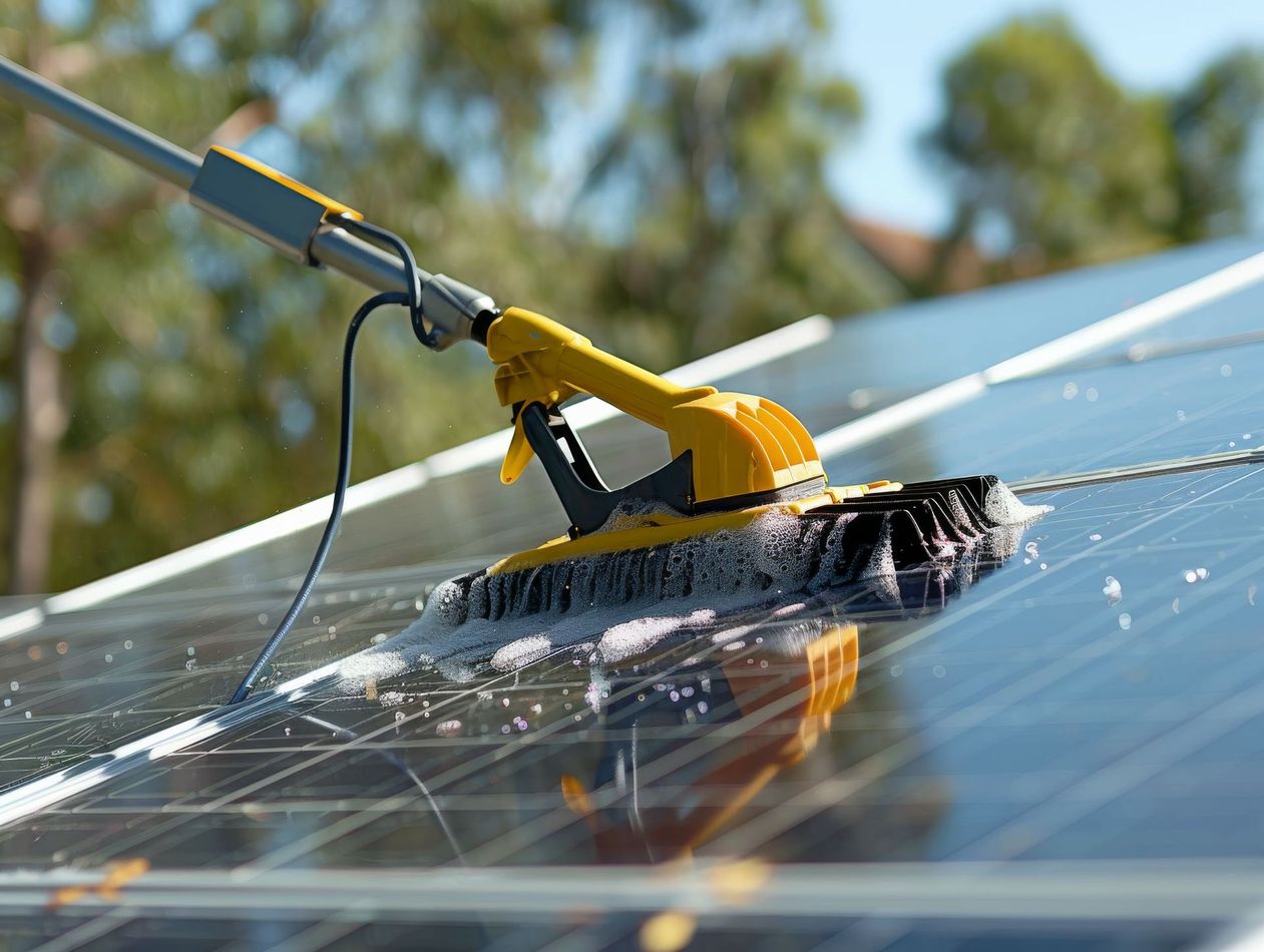 Nettoyage de panneaux solaires avec une brosse