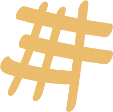 Une icône de hashtag jaune sur fond blanc.
