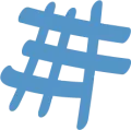 Une icône de hashtag bleu sur fond blanc.