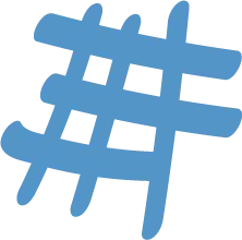 Une icône de hashtag bleu sur fond blanc.
