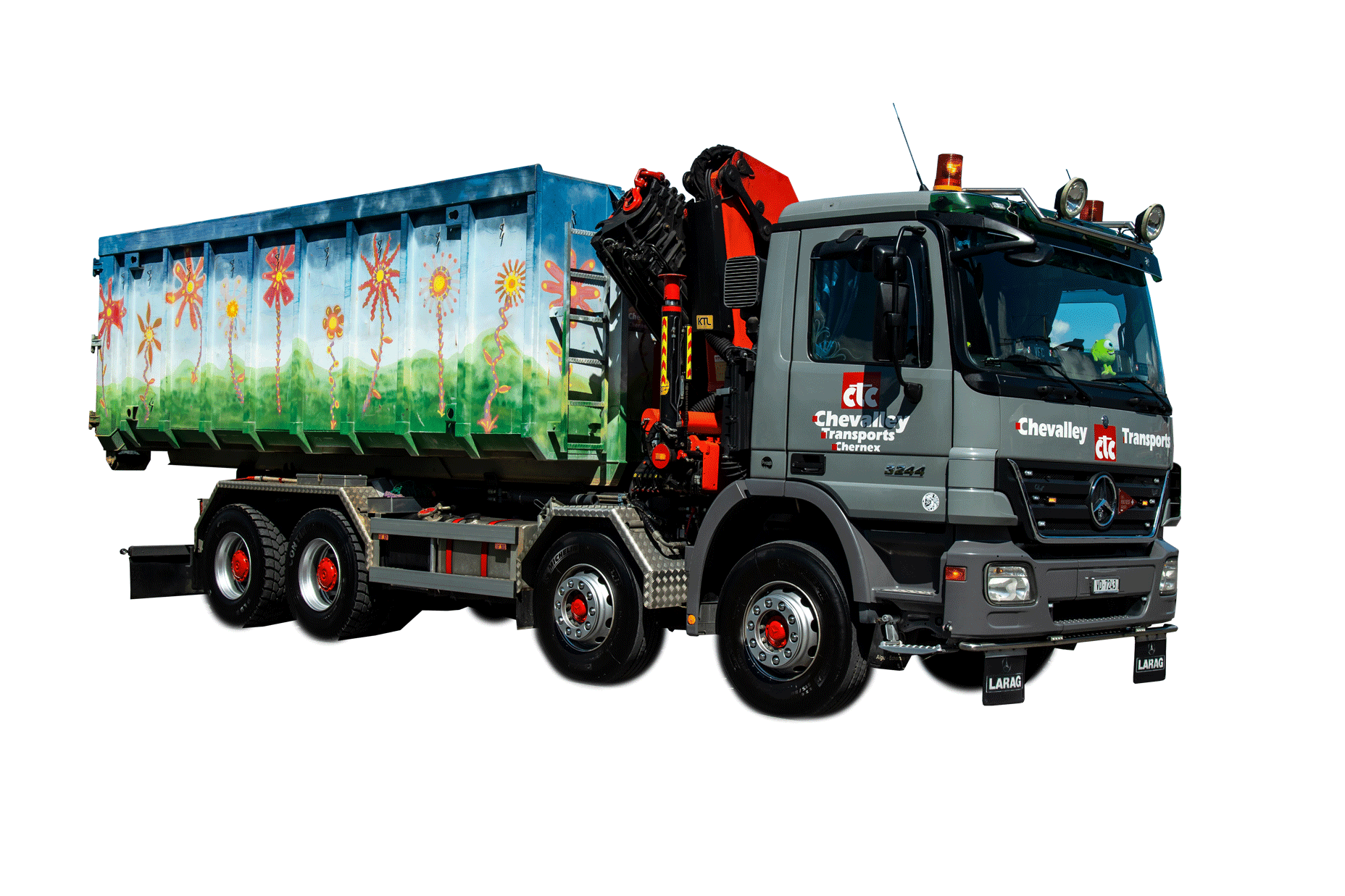 Camion 4 essieux multi-lift + grue (27 TM, portée 13 m) - Chevalley Transports Chernex SA