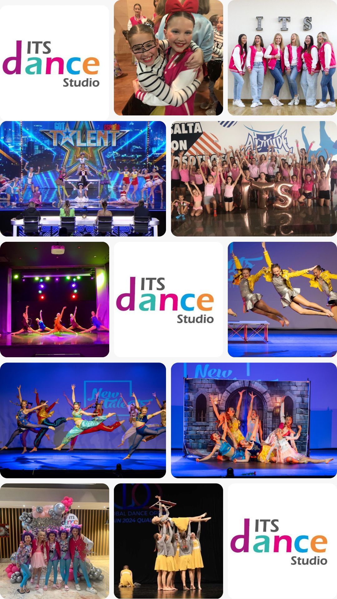 A collage of photos of people dancing on a stage.
