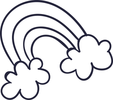 Arcoíris con tres arcos sobre dos nubes esponjosas.