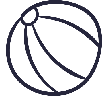 Pelota de playa con contornos oscuros y relleno blanco.