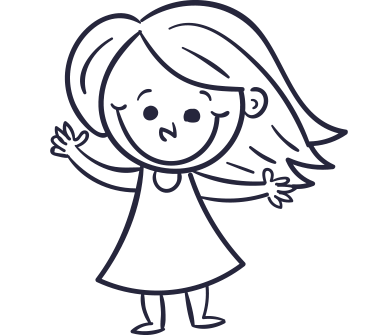 Niña sonriente con los brazos extendidos.