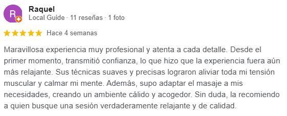 Reseña de la experiencia de masaje. 