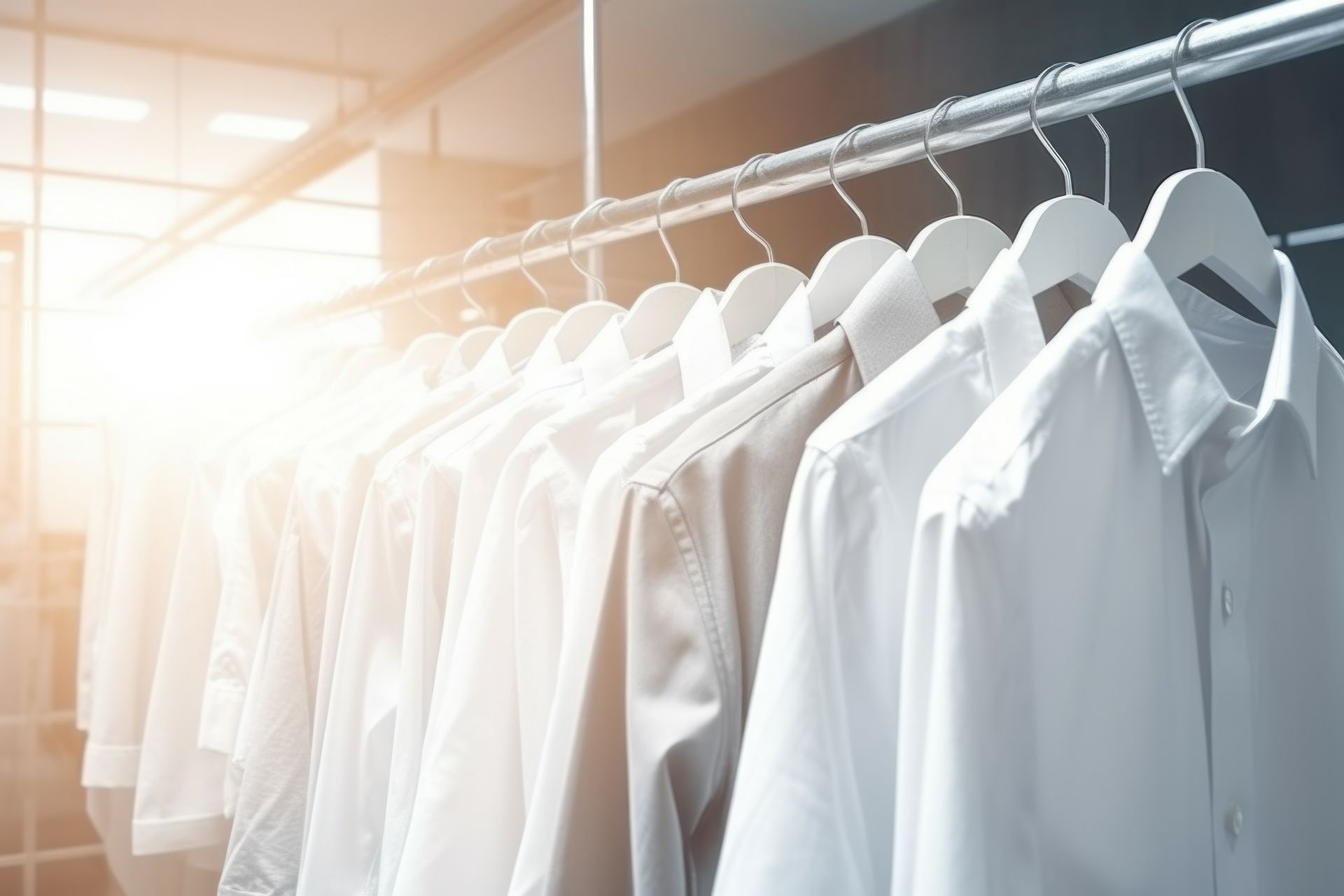 Des chemises sur un ceintre.