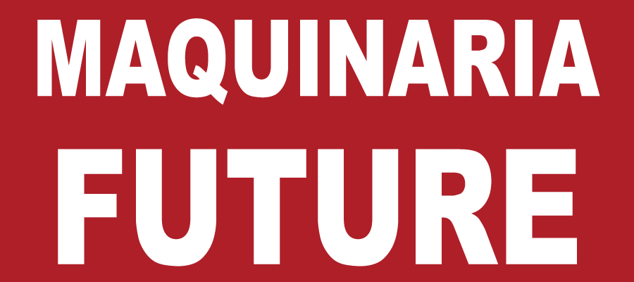 Texto blanco "MAQUINARIA FUTURE" sobre fondo rojo.