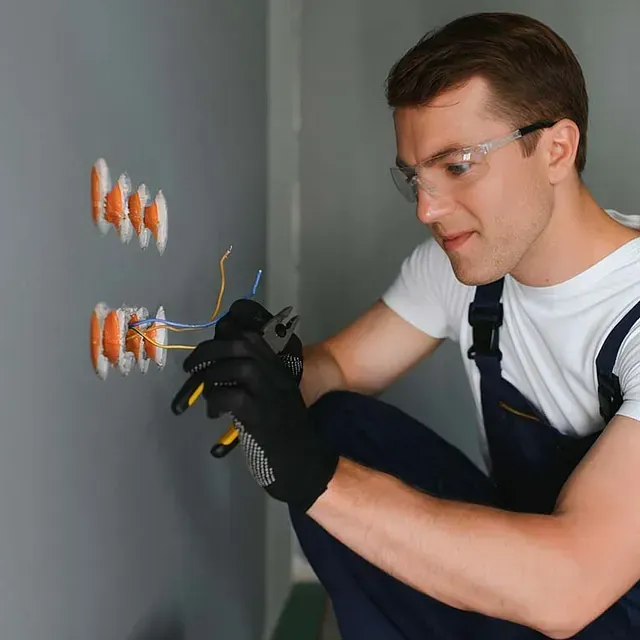 Un hombre está instalando un interruptor de luz en una pared.