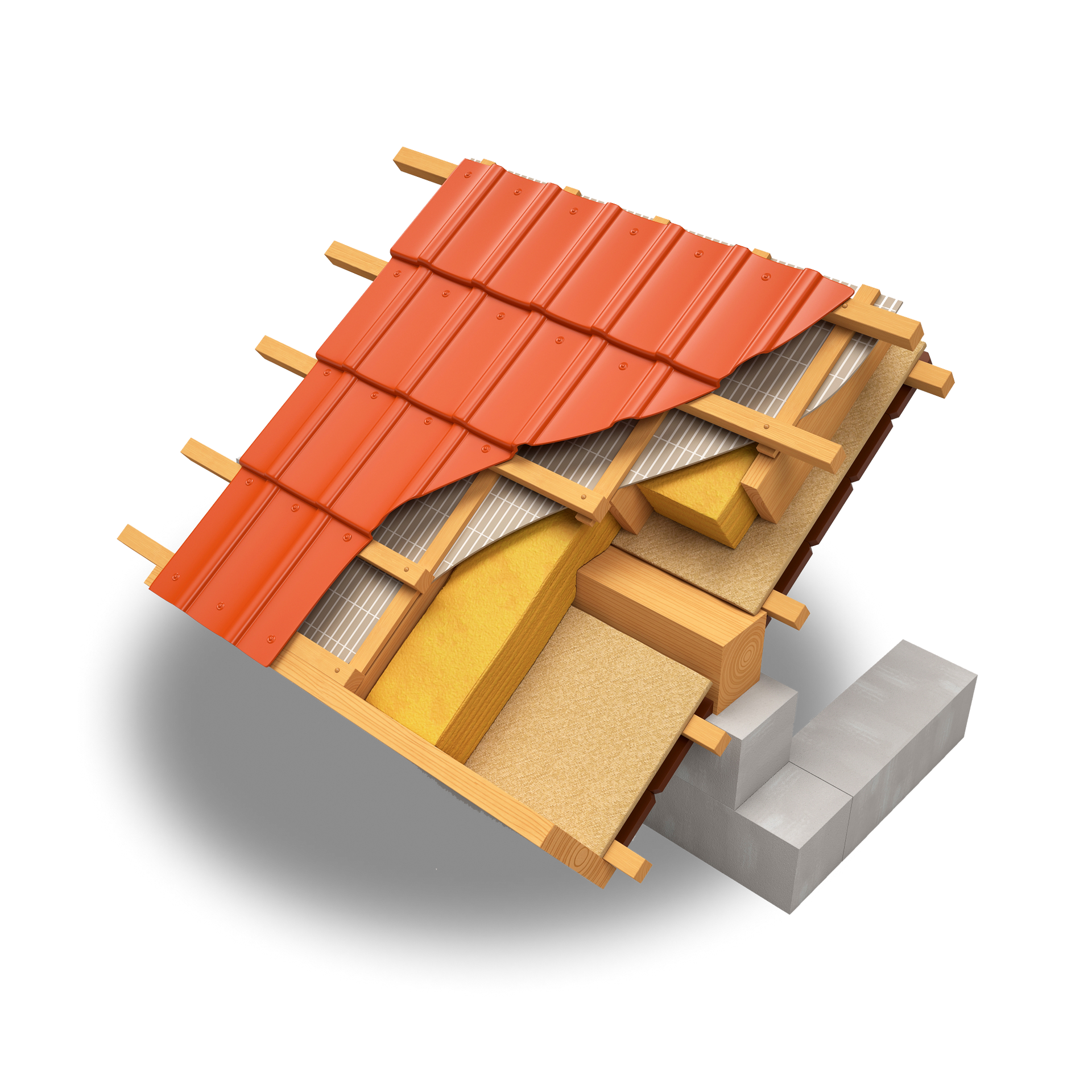Illustration 3D des différentes couches d'un toit
