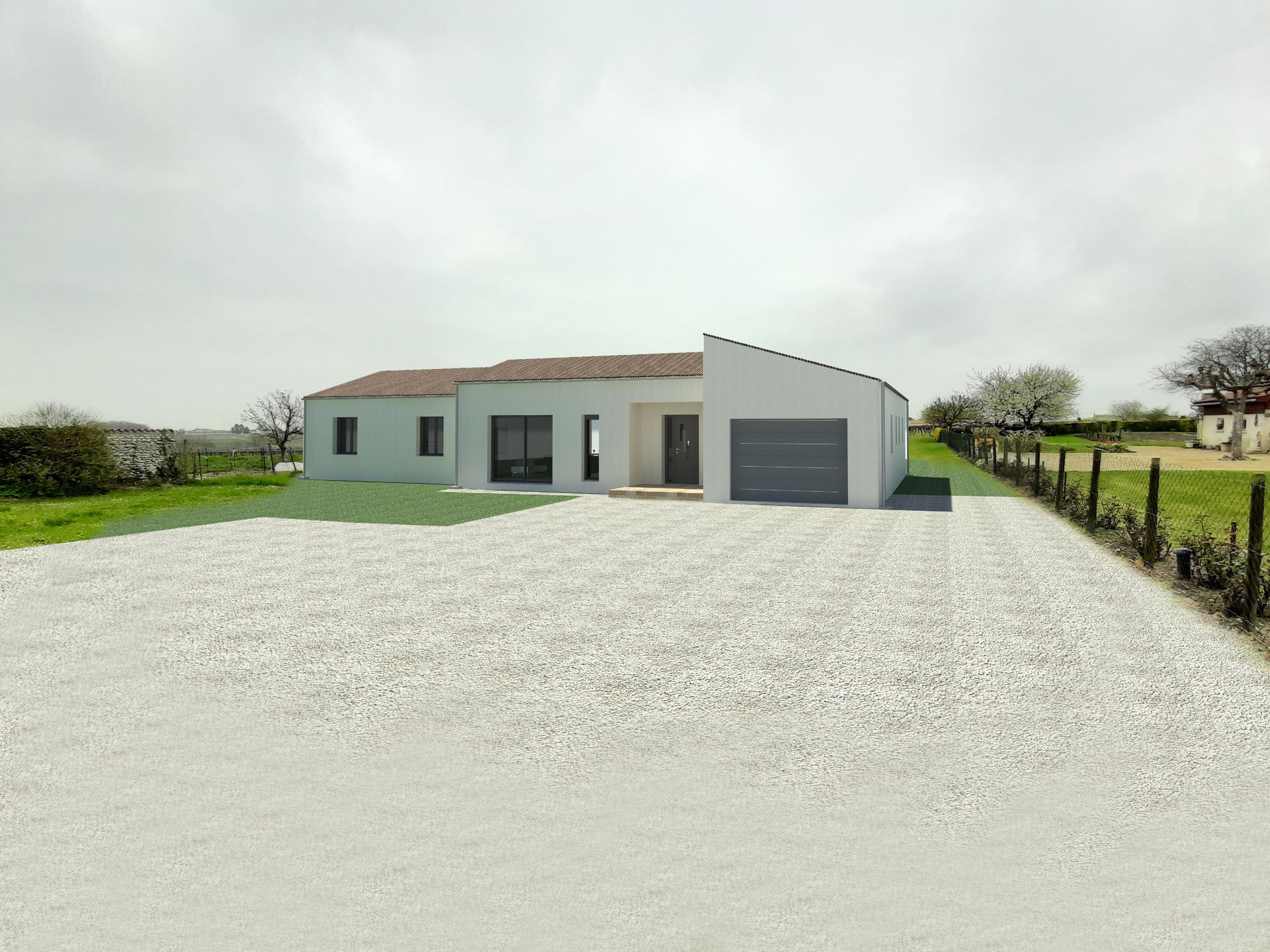 Vue 3D d'une maison de plein pied
