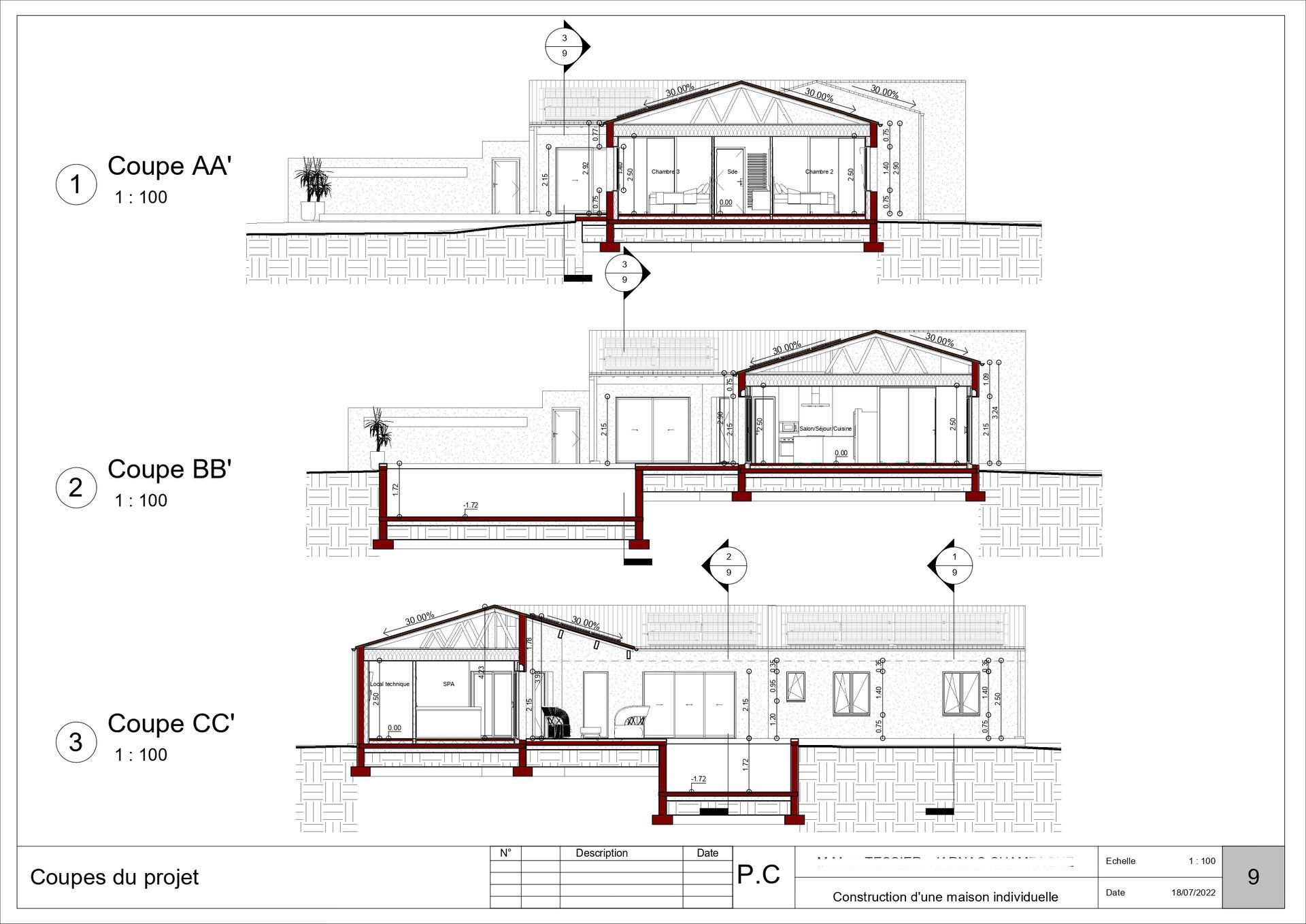 Plans d'une maison avec les cotes