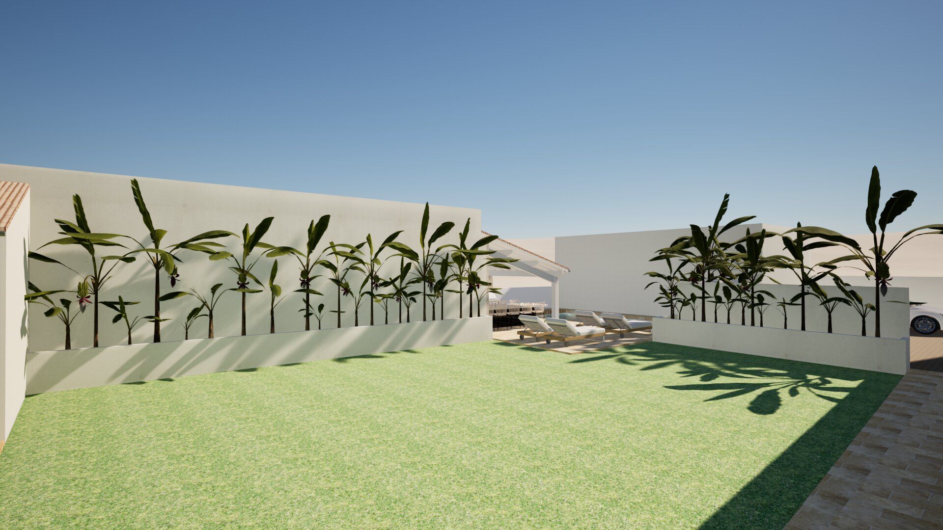 Vue 3D d'une surface en herbe arborée