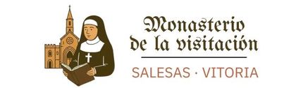 Logo for Monasterio de la Visitación in Vitoria; a nun in habit, church illustration, and text.