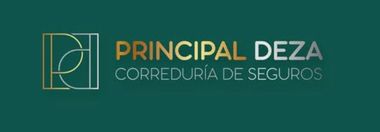 Logotipo de Principal Deza, una compañía de seguros. Presenta un diseño dorado y plateado sobre fondo verde.