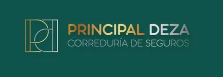 Logotipo de Principal Deza, una compañía de seguros. Presenta un diseño dorado y plateado sobre fondo verde.
