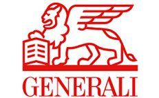 Logotipo rojo de Generali: león alado parado sobre un libro, texto