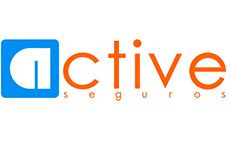 Logotipo para Active Seguros, con un cuadrado azul que contiene una