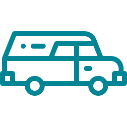 Un icono azul y blanco de una camioneta sobre un fondo blanco.