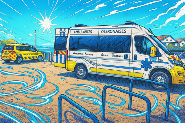 Dessin d'ambulance sur une place publique