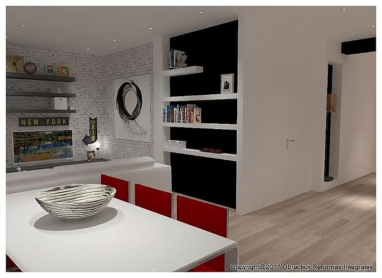 Una imagen de una sala de estar con una mesa y sillas.