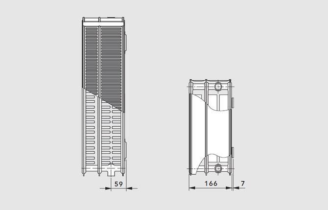 Draufsicht und Seitenansicht eines Konvektorheizkörpers