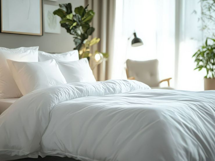 Un lit avec les draps blancs.