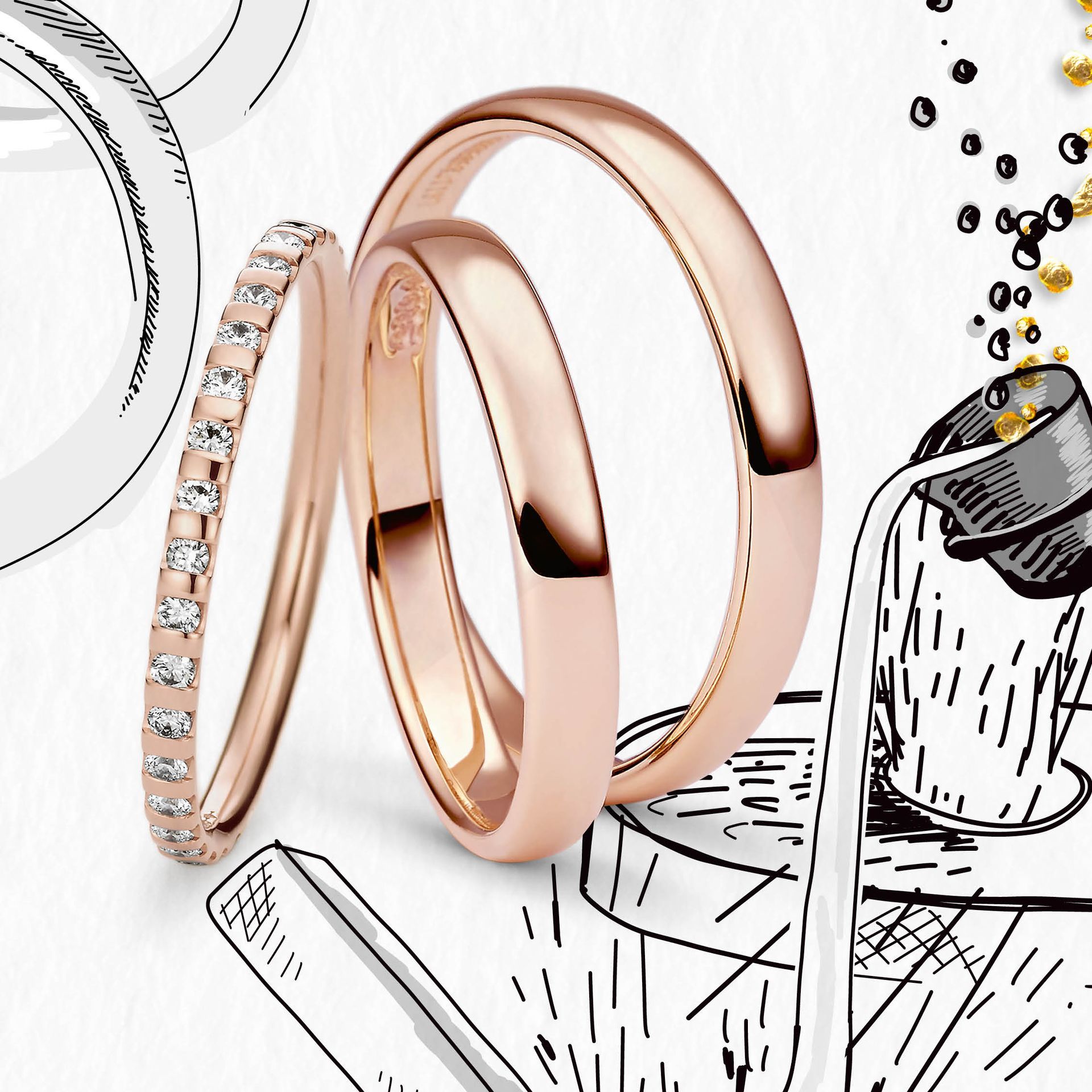 Ein Juwelier verwendet ein kleines Metallwerkzeug, um einen klaren Edelstein vorsichtig in einen Silberring einzusetzen, der in einem schwarzen Schraubstock eingespannt ist.