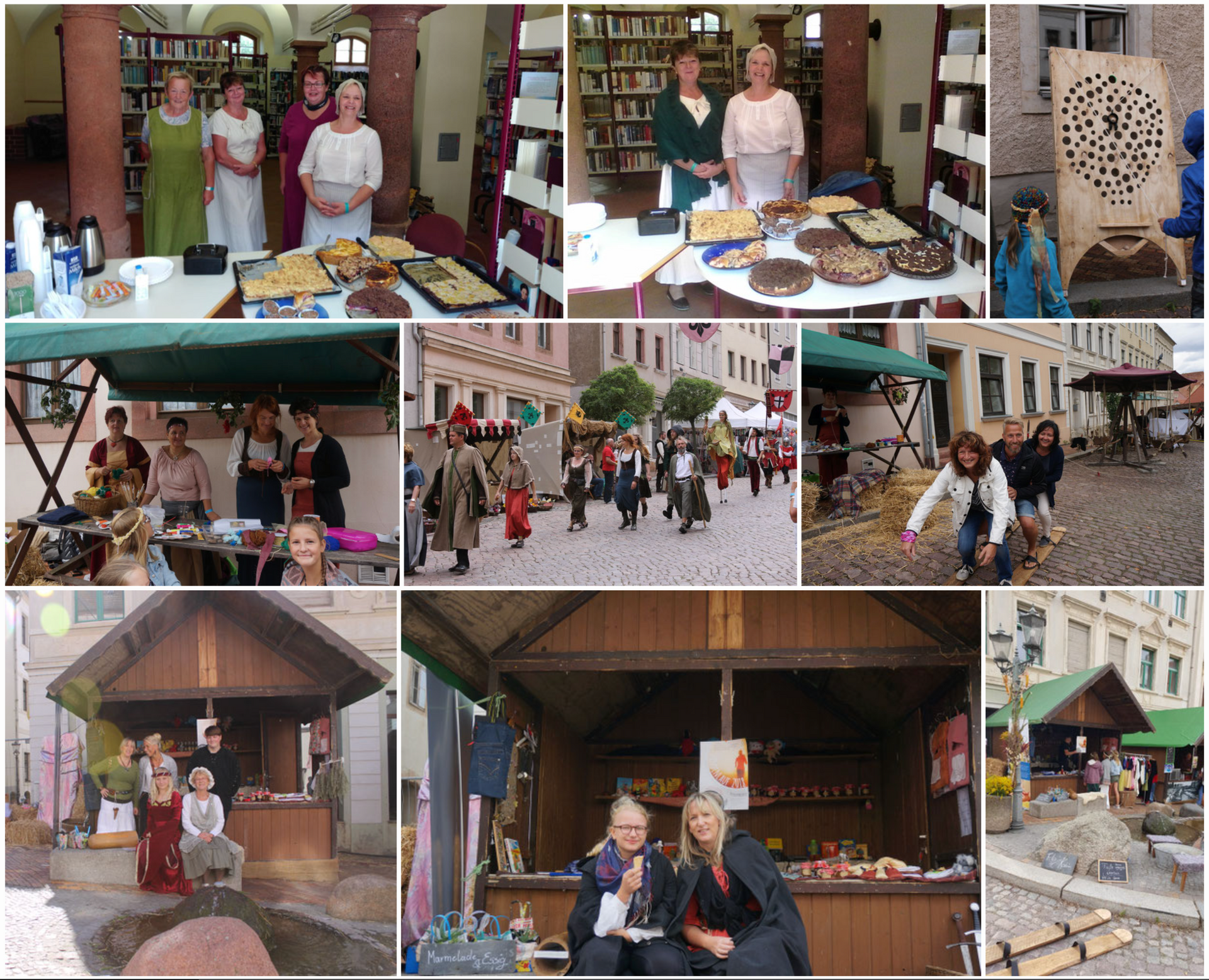 Eine Fotocollage von Menschen in historischer Kleidung auf dem Altstadtfest Leisnig.