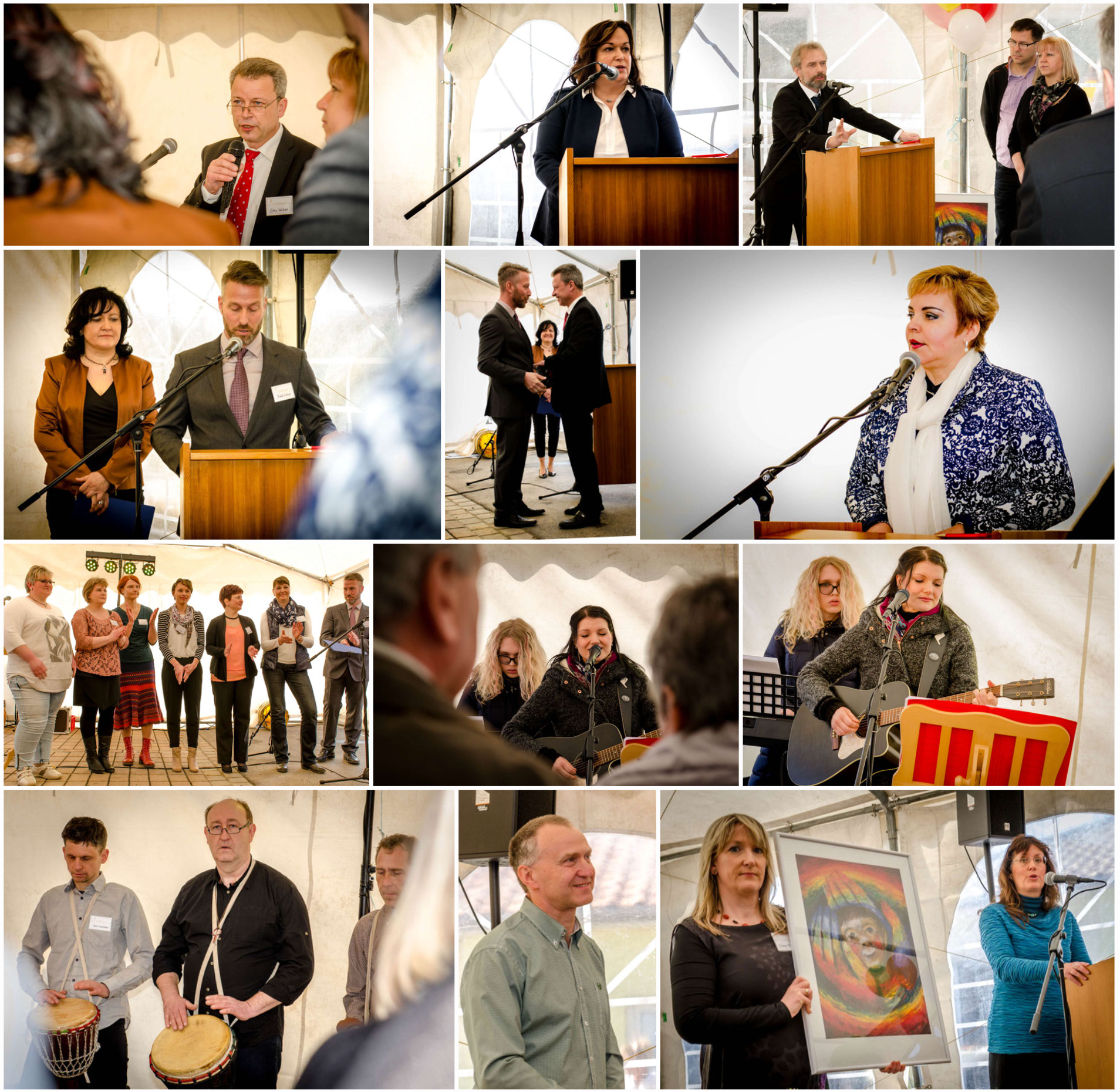 Eine Fotocollage, die Menschen bei Reden, Preisverleihungen und Musikdarbietungen im Rahmen der Hopsozeröffnung.